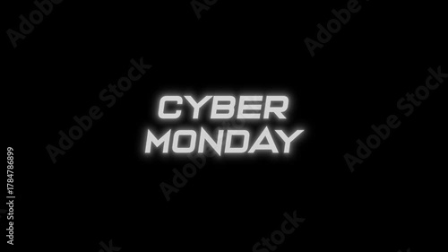 Animation text cyber monday with glitch effect isolated on black background. 