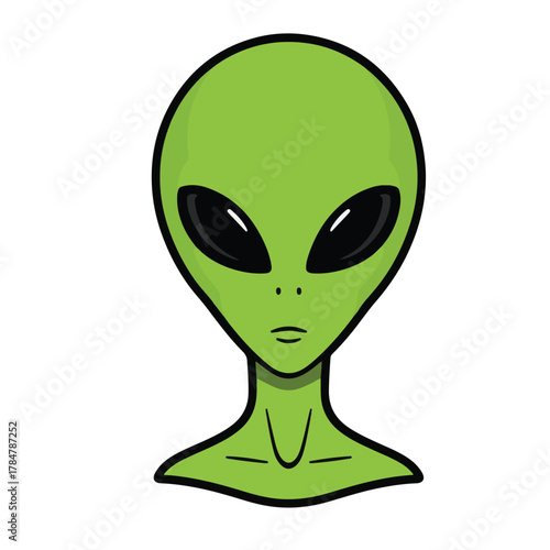 Green Alien Head Vector Illustration with Big Eyes