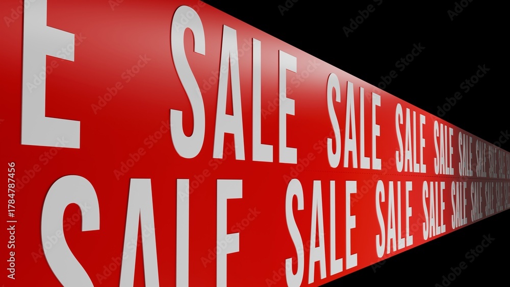 Fototapeta premium Red sale sign with bold white letters advertising discounts in a retail store