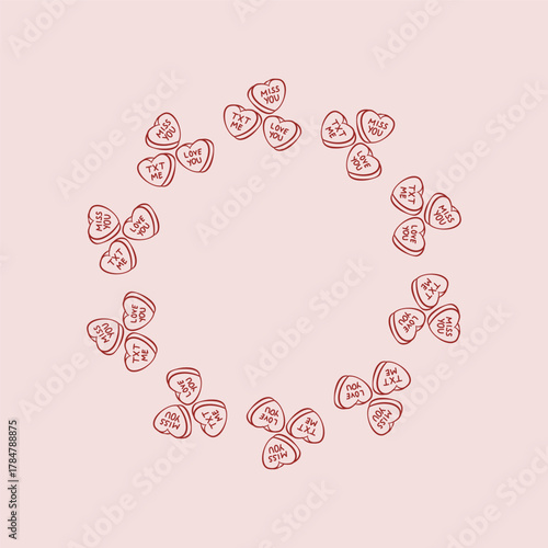 Hearts wreath frame on with Romantic notes Vector illustration for Valentine's Day designs Doodle drawing