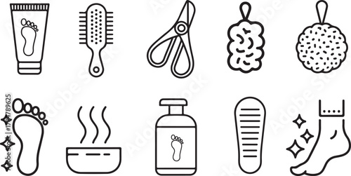 Foot Care and Pedicure Outline Icons Set — Beauty, Wellness, and Spa Hygiene Symbols Vector
