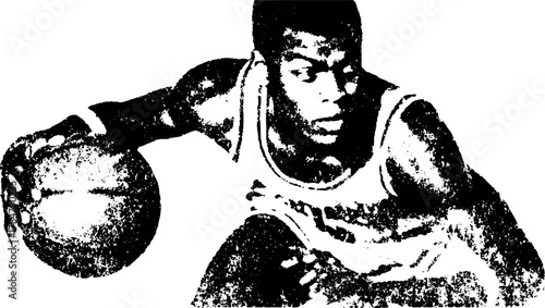 Basketball player in action with ball. Traced vector illustration showcasing movement on the court.
