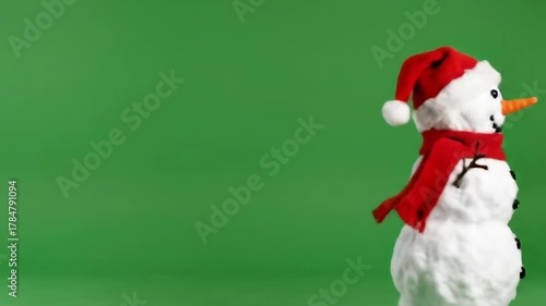 Snowman in Santa Hat Running Across Green Screen with Blowing Scarf | Christmas Character Animation