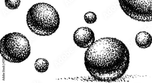 Bubbles and circles in a textural design. Simple black and white vector illustration featuring modern abstract elements.