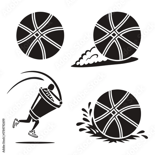 Basketball action icons showing dribbling shooting and scoring