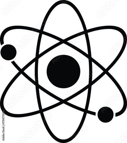 Black and white atom model representing science and technology concepts