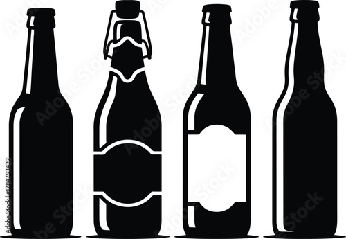 Black and white vector image of beer bottles illustration design