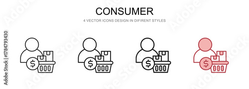 Consumer in 4 different styles vector illustration