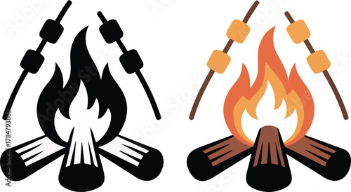 Campfire with Roasting Marshmallows Vector Illustration for Outdoor Adventures