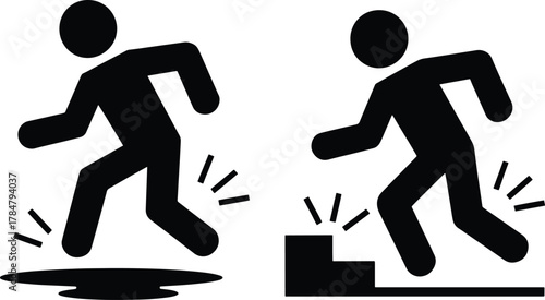 Caution Sign Depicting Slippery Surface and Uneven Steps for Safety