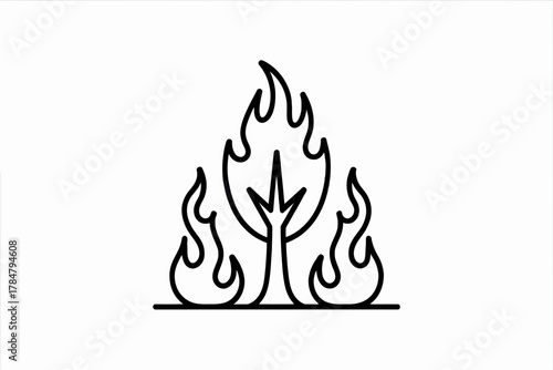Burning Tree Icon on White Background Forest Fire Concept Wildfire Prevention Awareness Illustration and Symbol