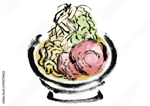 二郎系ラーメンの和風の筆書きイラスト