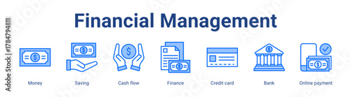 Financial Management web icon vector illustration concept with icon of Money, Saving, Cash flow, Finance, Credit card, Bank, Online payment