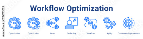 Workflow Optimization web icon vector illustration concept with icon of Optimization, Optimization, Lean, Scalability, Workflow, Agility, Continuous Improvement