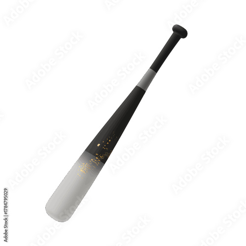 Modern baseball bat with gold speckles isolated on transparent background