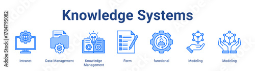 Knowledge Systems web icon vector illustration concept with icon of Intranet, Data Management, Knowledge Management, Form, functional, Modeling, Modeling