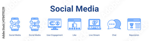 Social Media web icon vector illustration concept with icon of Social Media, Social Media, User Engagement, Like, Live Stream, Chat, Reputation