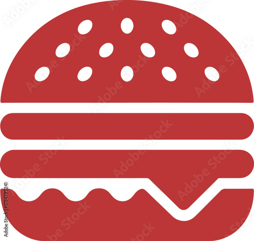 Simple delicious burger icon with sesame seeds and tasty fillings