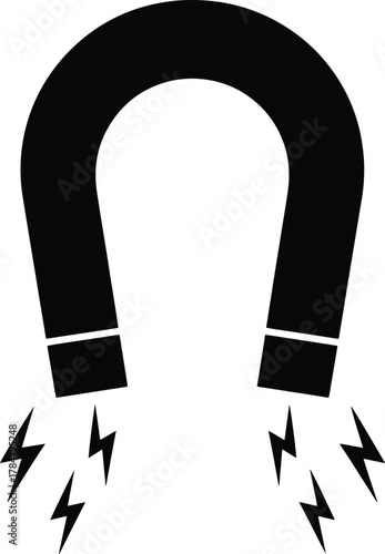 Powerful horseshoe magnet with strong magnetic field lines illustration vector