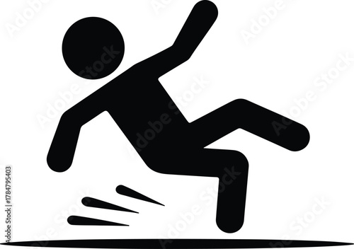 Slipping hazard warning sign with person falling on slippery surface