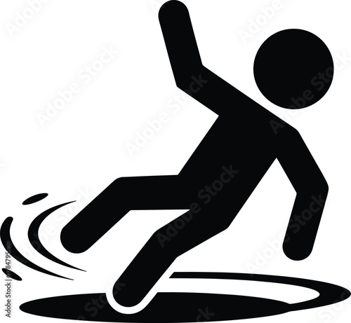 Slippery floor sign depicting a person falling in a puddle