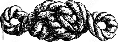 Rope knots illustrated in a vintage style. Black and white line drawing, a detailed vector illustration of a classic design set.