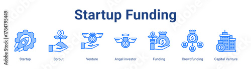 Startup Funding web icon vector illustration concept with icon of Startup, Sprout, Venture, Angel investor, Funding, Crowdfunding, Capital Venture