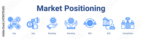 Market Positioning web icon vector illustration concept with icon of Usp, Usp, Branding, Branding, B2b, B2C, Competition
