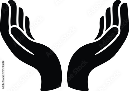 Two open hands concept of giving receiving caring and support