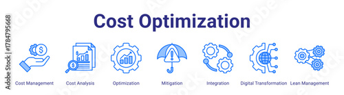 Cost Optimization web icon vector illustration concept with icon of Cost Management, Cost Analysis, Optimization, Mitigation, Integration, Digital Transformation, Lean Management