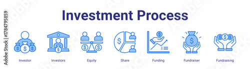 Investment Process web icon vector illustration concept with icon of Investor,Investors,Equity,Share,Funding,Fundraiser,Fundraising