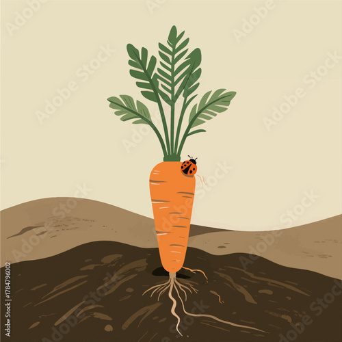 Carrot with Ladybug on Top Illustration Design