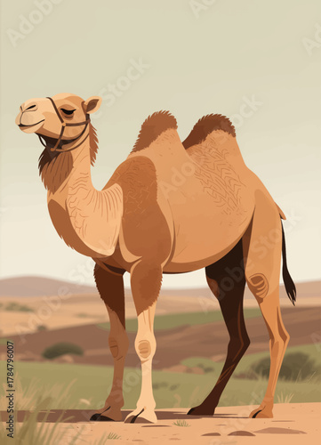 Calm Dromedary Camel Standing in Desert Landscape