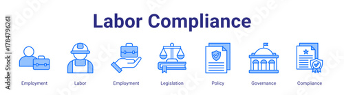 Labor Compliance web icon vector illustration concept with icon of Employment,Labor,Employment,Legislation,Policy,Governance,Compliance