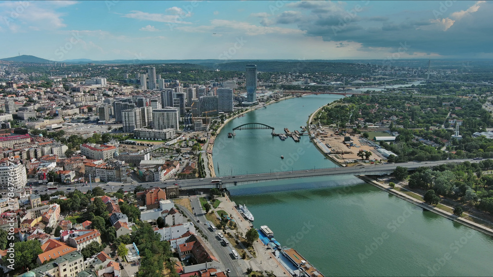 Naklejka premium Belgrade city and bridges over Sava river