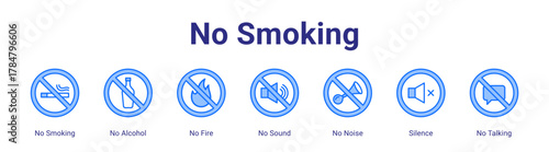 No Smoking web icon vector illustration concept with icon of No Smoking,No Alcohol,No Fire,No Sound,No Noise,Silence,No Talking