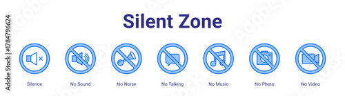 Silent Zone web icon vector illustration concept with icon of Silence,No Sound,No Noise,No Talking,No Music,No Photo,No Video