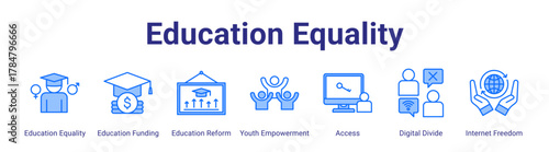 Education Equality web icon vector illustration concept with icon of Education Equality,Education Funding,Education Reform,Youth Empowerment,Access,Digital Divide,Internet Freedom