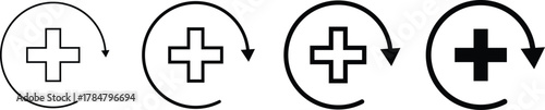 Health recovery icon set. Medical plus signs with upward arrow sign. Medical and Healthcare Symbols. refresh symbol

