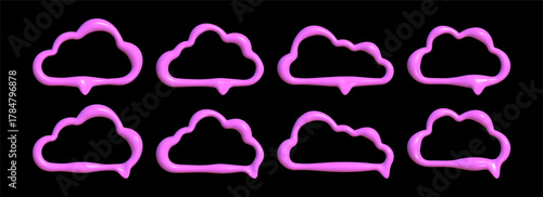 Creative 3D speech bubbles with a unique reflective texture arranged in a playful pattern on a black background.