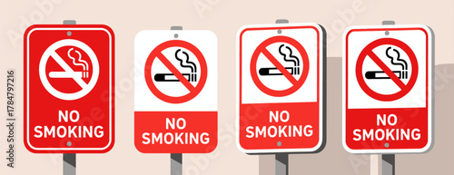 Four No Smoking Signs in Different Designs and Colors