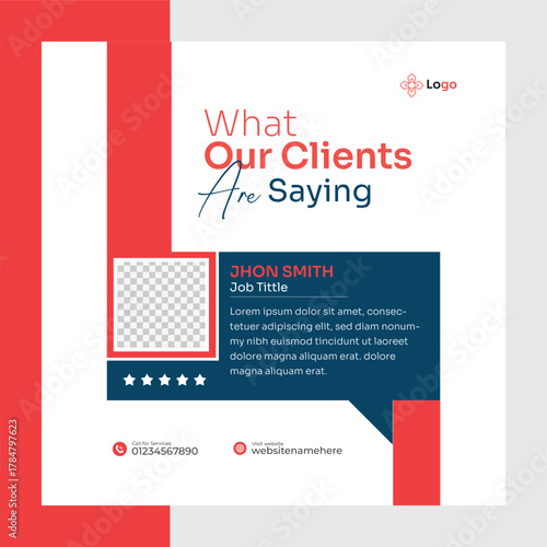 Modern client testimonial template for business feedback and customer rating post