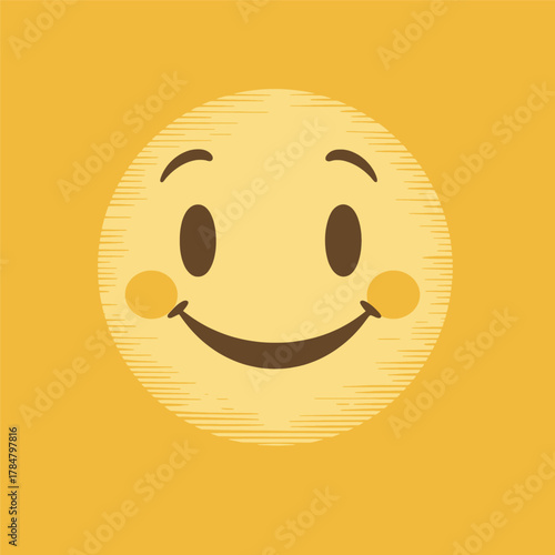 Happy Smiling Face Emoji with Cheeks on Yellow Background