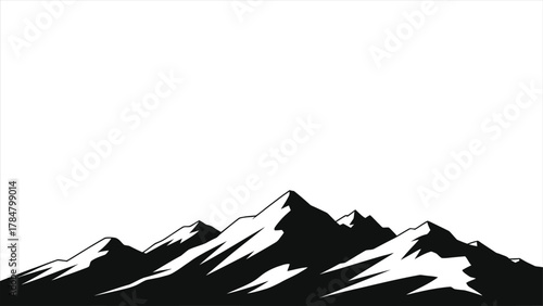 Minimalist black and white vector mountain range. Stylized graphic illustration of snowy peaks, ideal for winter logos, icons, and alpine adventure designs.