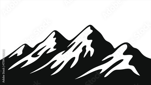 Minimalist vector graphic of a snowy mountain range. Black and white silhouette illustration of a winter landscape, perfect for logos, icons, and outdoor themes.