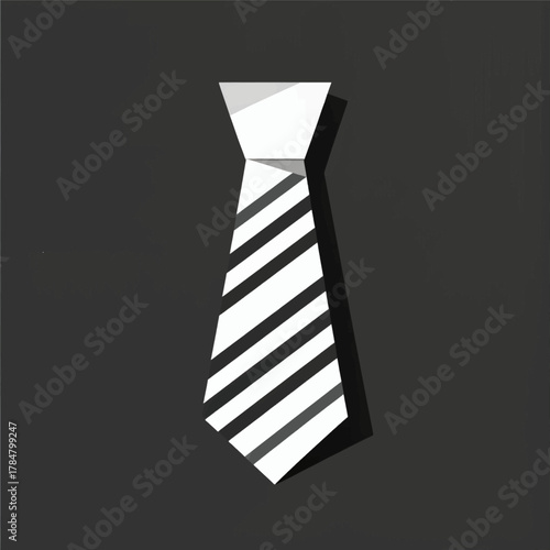 Modern striped necktie icon isolated on dark gray
