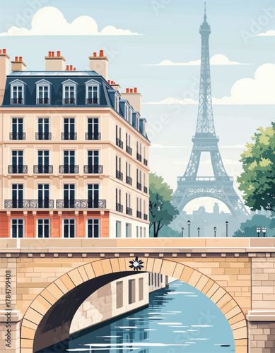 Parisian Bridge with Eiffel Tower in Background