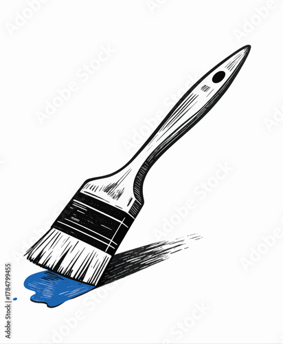 Paintbrush dripping blue paint isolated on white