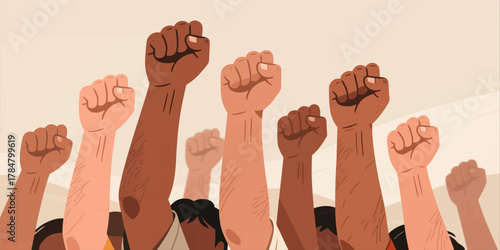 Raising Fists in Solidarity and Protest Movement Illustration