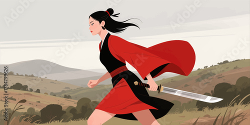 Red Cloak Warrior Sprinting Through Open Field With Sword